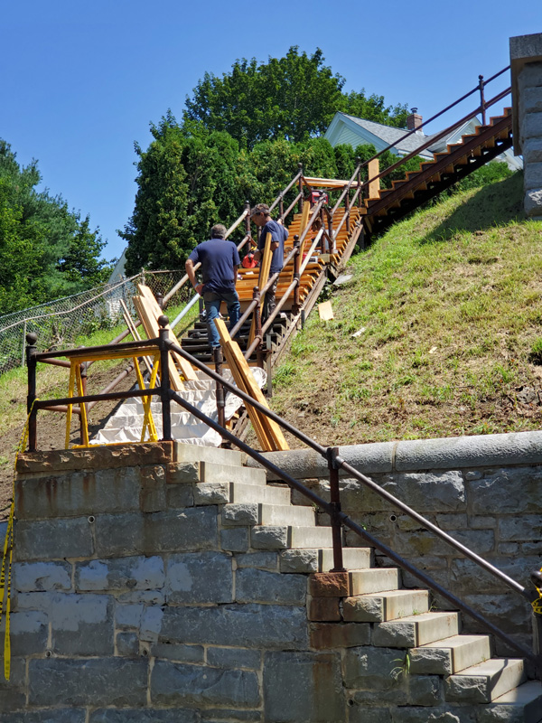 The stairs being repaired