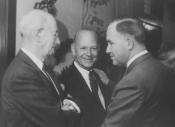 Robert B. McLaughln (L), Mayor Howard Whitmore (C), and the author, Ken Newcomb (R)