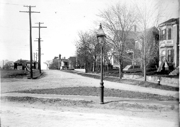 Old Dedham Road, later Centre St.., still later Winchester. In Foreground, old section Sherburne Road, later Cook St., later discontinued at railroad.