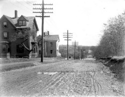 Boylston St. (Rte. 9) looking east from Bacon Place. The houses may have belonged to Mary A. Clapp and Mary Titus.